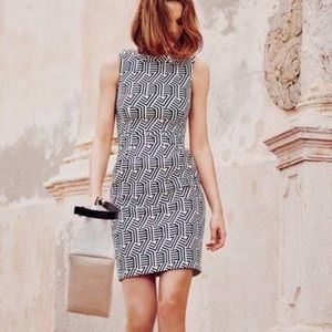 BODEN blue and white geometric print Martha sheath dress